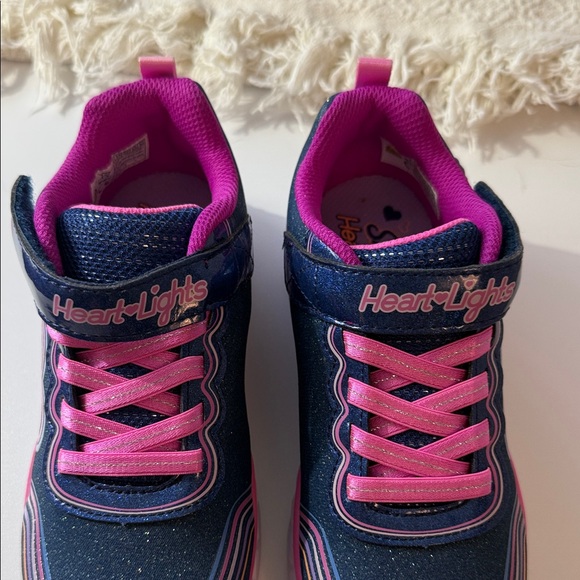 Skechers Heart Lights - Navy and Pink Sneakers - Picture 4 of 15